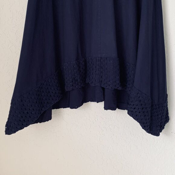 Elle Dress Women 12 Navy Blue Sleeveless Hi Low Hem Cotton Stretch Flowy Nautic - Picture 4 of 11